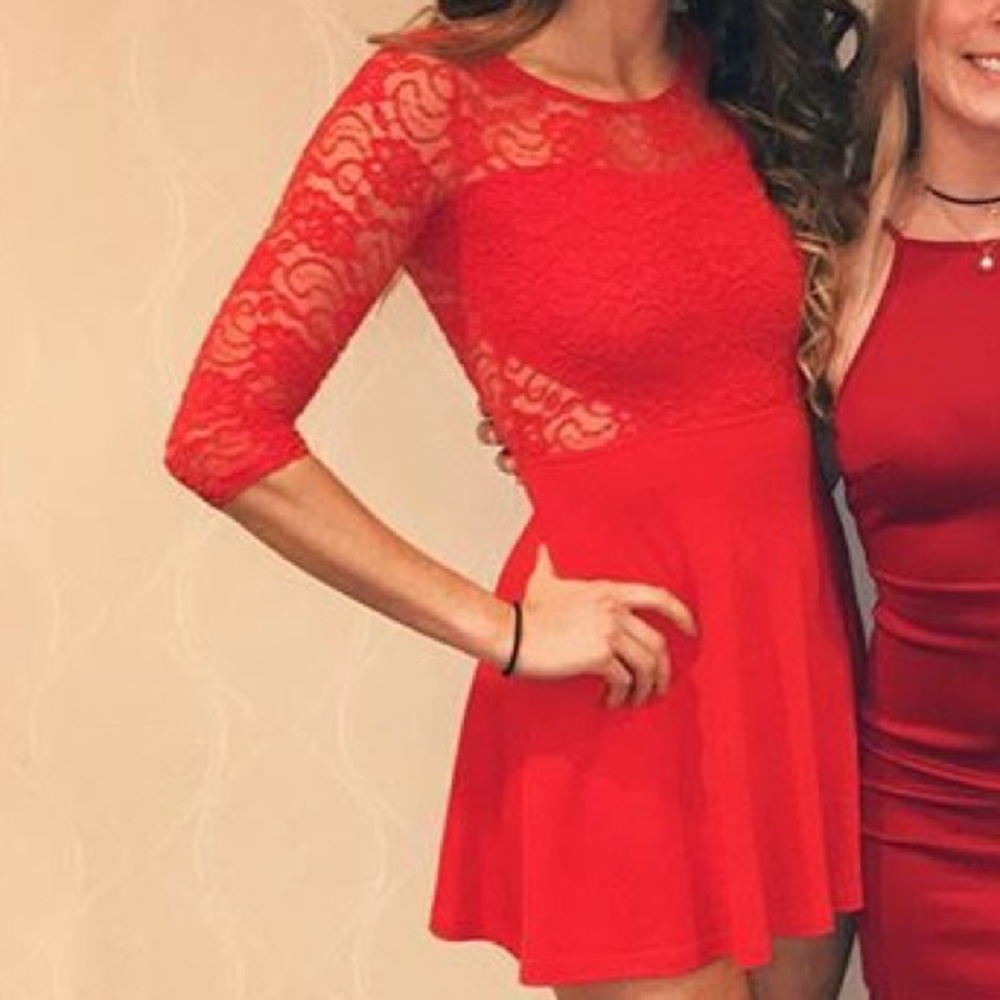 Red lacy skater dress